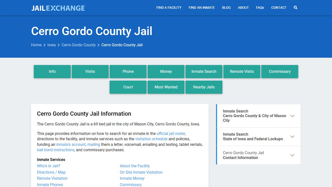 Cerro Gordo County Jail, IA Inmate Search, Information